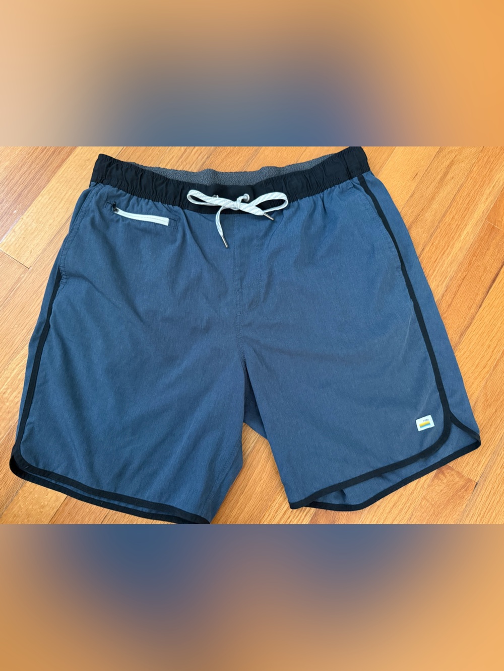 Vuori Navy Blue Banks Shorts with Black Trim